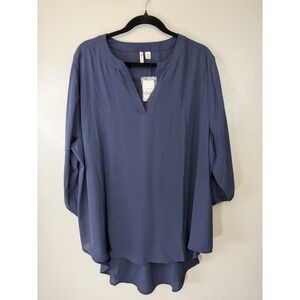 NWT CATO  Plus Size Navy Blue Hi-lo Blouse W V Neck & 3/4 Sleeve size 18/20